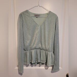 Absolutely Famous Mint Green Metallic Blouse Top